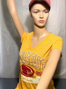 Iowa State Cyclones NCAA "EST. 1858" Banner Women's Gold T-Shirt By Pressbox/Royce Apparel